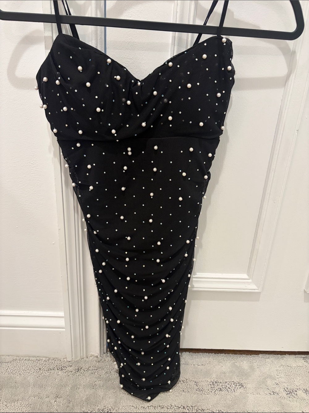 Emerald Sundae Black Pearl-Embellished Midi Dress